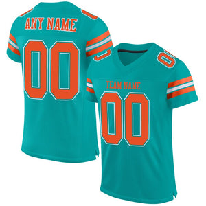 Custom Aqua Orange-White Classic Style Mesh Authentic Football Jersey