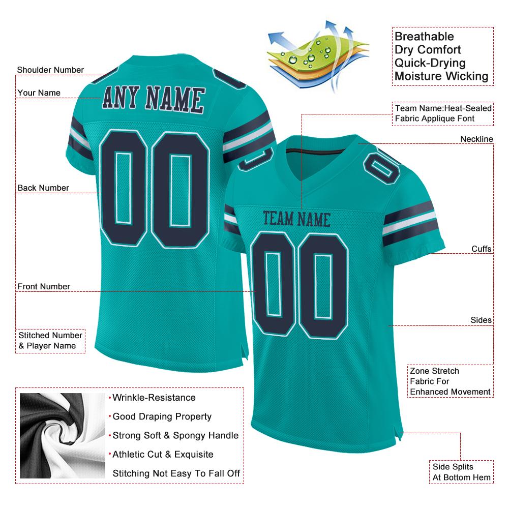 Custom Aqua Navy-White Classic Style Mesh Authentic Football Jersey