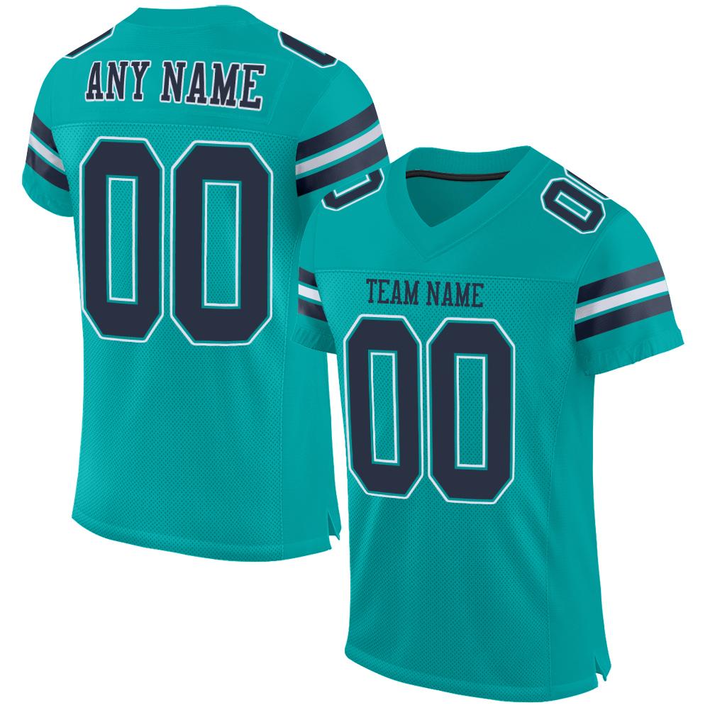 Custom Aqua Navy-White Classic Style Mesh Authentic Football Jersey