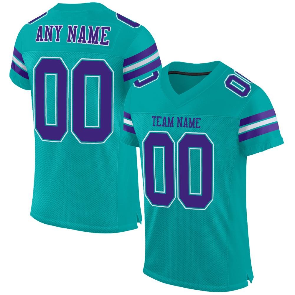 Custom Aqua Purple-White Classic Style Mesh Authentic Football Jersey