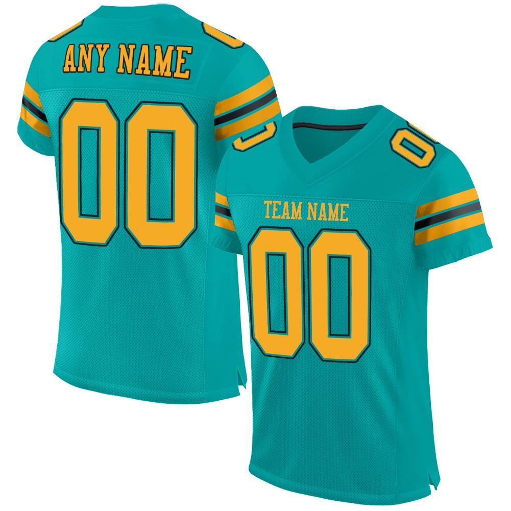 Custom Aqua Gold-Black Classic Style Mesh Authentic Football Jersey