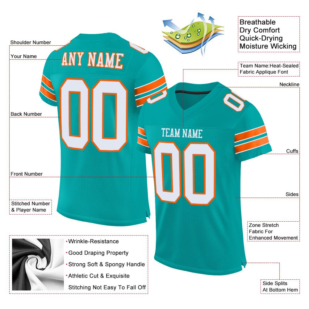 Custom Aqua White-Orange Classic Style Mesh Authentic Football Jersey