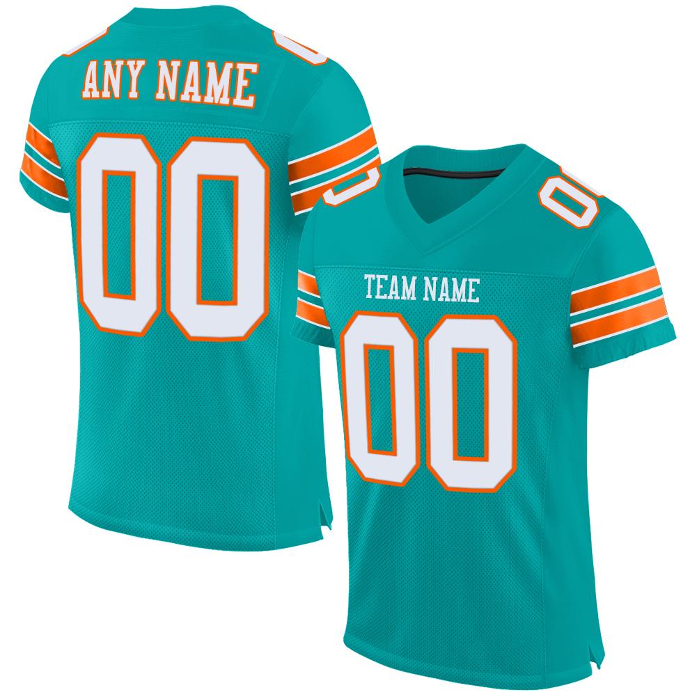 Custom Aqua White-Orange Classic Style Mesh Authentic Football Jersey