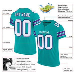 Custom Aqua White-Purple Classic Style Mesh Authentic Football Jersey