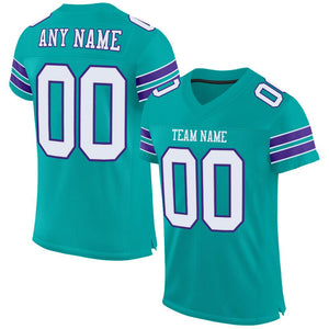 Custom Aqua White-Purple Classic Style Mesh Authentic Football Jersey