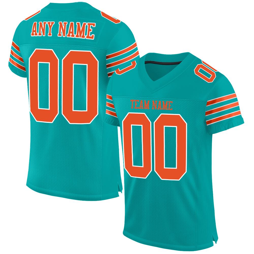 Custom Aqua Orange-White Classic Style Mesh Authentic Football Jersey