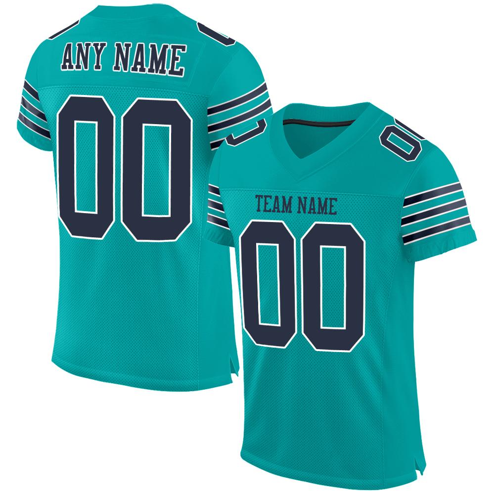 Custom Aqua Navy-White Classic Style Mesh Authentic Football Jersey