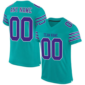 Custom Aqua Purple-White Classic Style Mesh Authentic Football Jersey