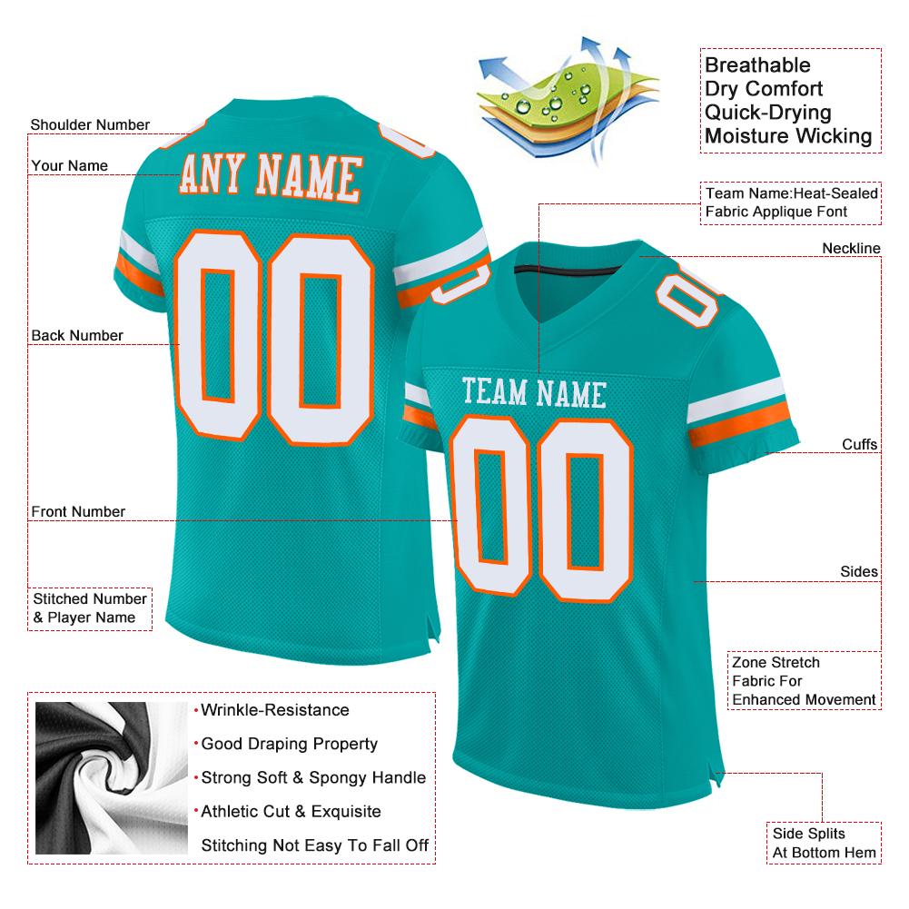 Custom Aqua White-Orange Classic Style Mesh Authentic Football Jersey