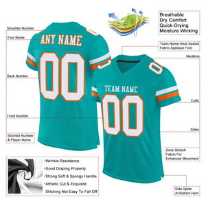 Custom Aqua White-Orange Classic Style Mesh Authentic Football Jersey