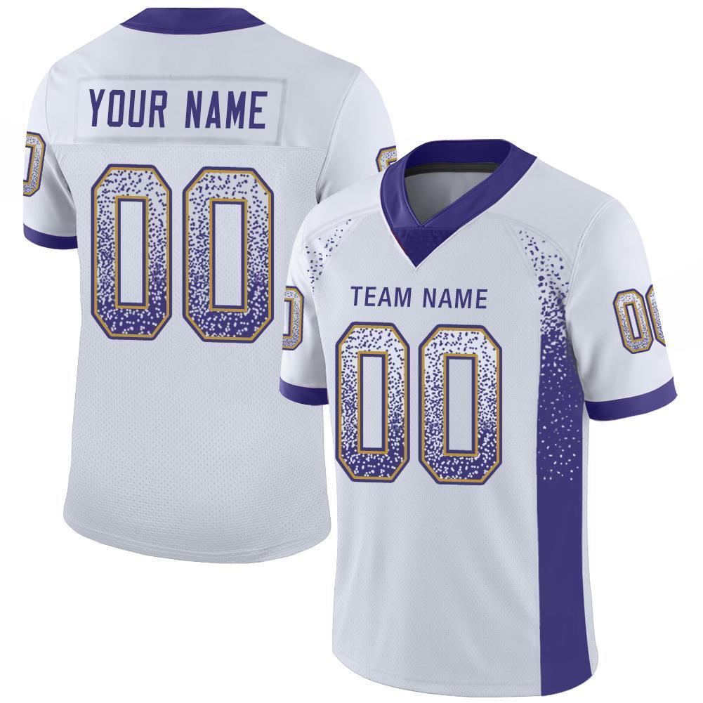 Custom White Purple-Old Gold Drift Fashion Mesh Authentic Football Jersey