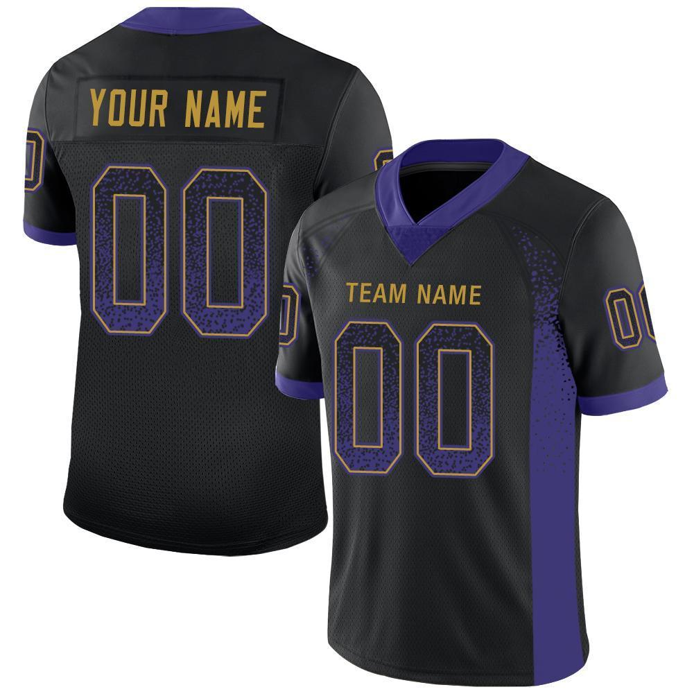 Custom Black Purple-Old Gold Drift Fashion Mesh Authentic Football Jersey