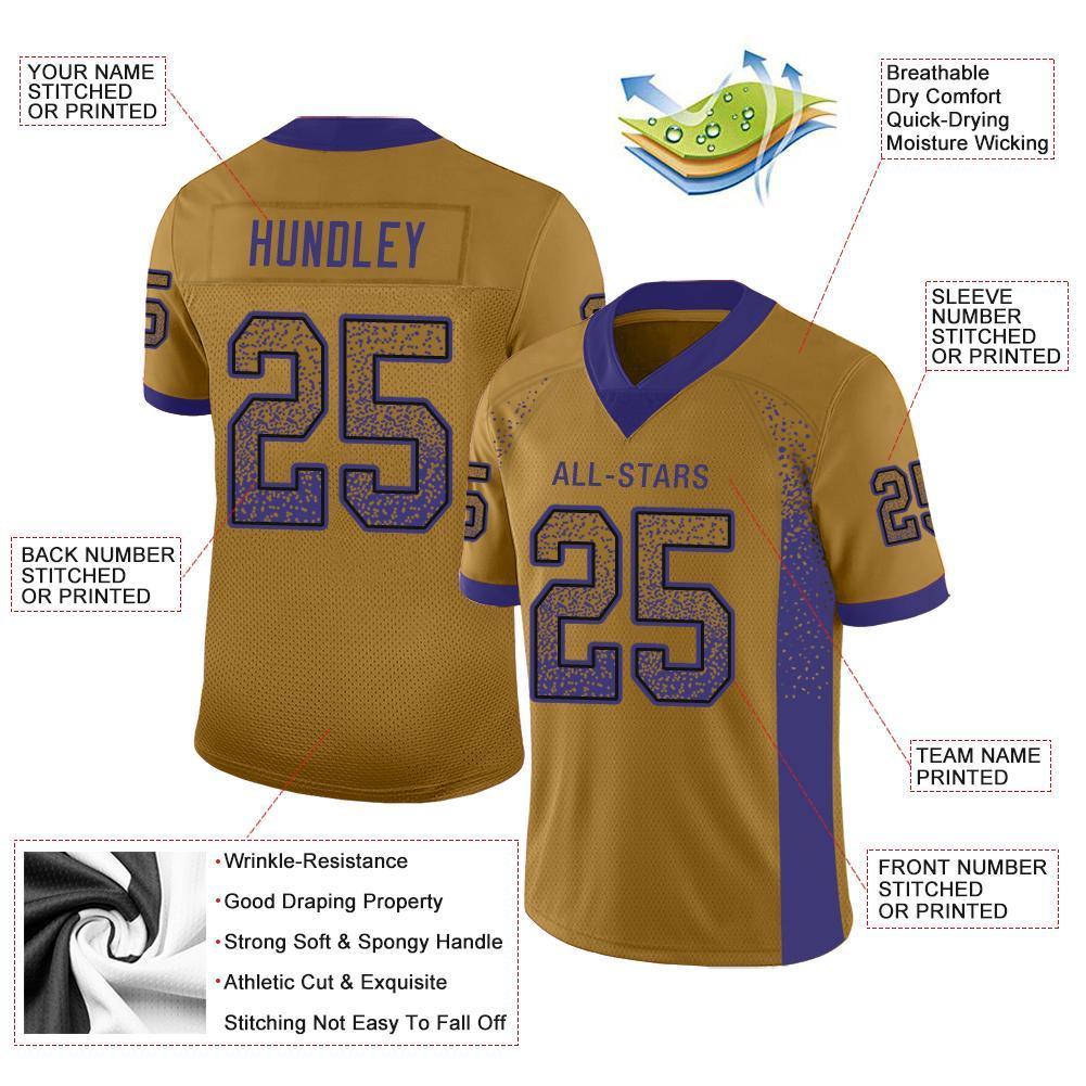 Custom Old Gold Purple-Black Drift Fashion Mesh Authentic Football Jersey