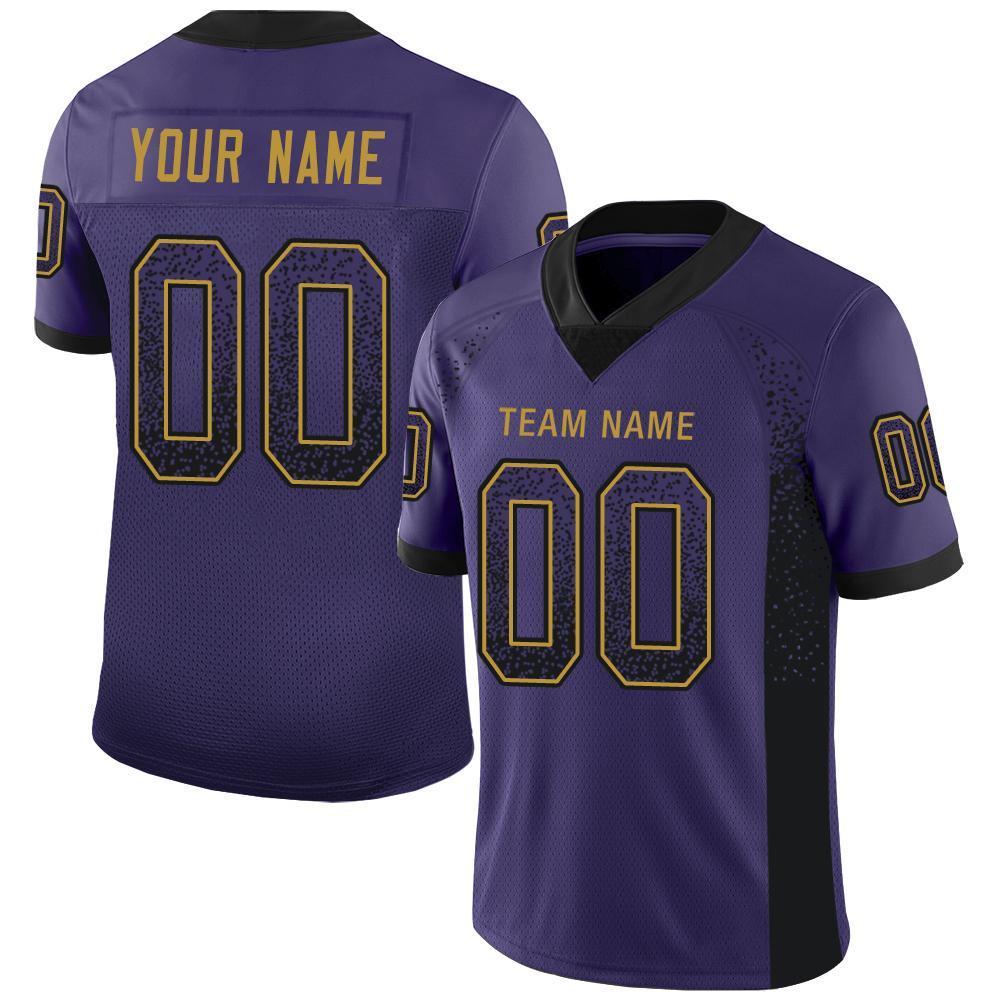 Custom Purple Black-Old Gold Drift Fashion Mesh Authentic Football Jersey