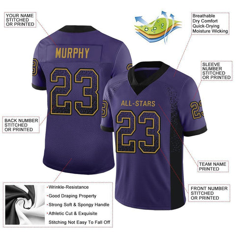 Custom Purple Black-Old Gold Drift Fashion Mesh Authentic Football Jersey