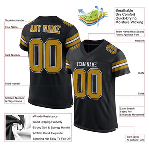 Custom Black Old Gold-White Classic Style Mesh Authentic Football Jersey