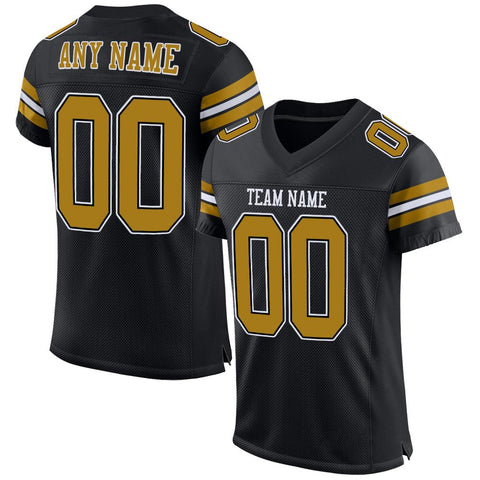 Custom Black Old Gold-White Classic Style Mesh Authentic Football Jersey