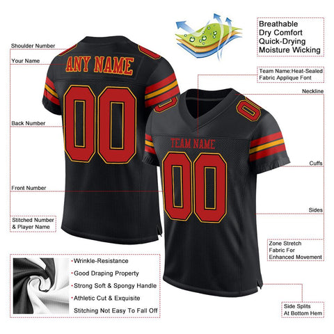 Custom Black Scarlet-Gold Classic Style Mesh Authentic Football Jersey
