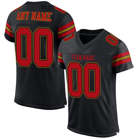 Custom Black Red-Old Gold Classic Style Mesh Authentic Football Jersey