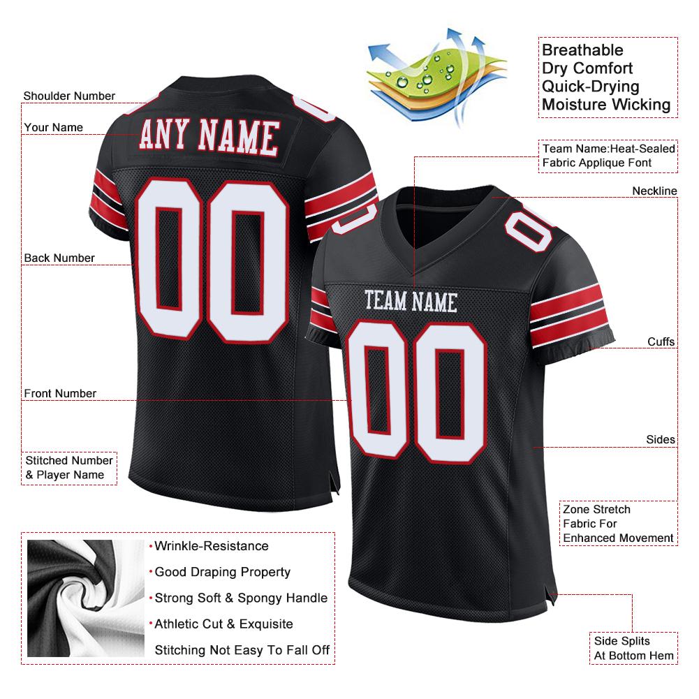 Custom Black White-Red Classic Style Mesh Authentic Football Jersey