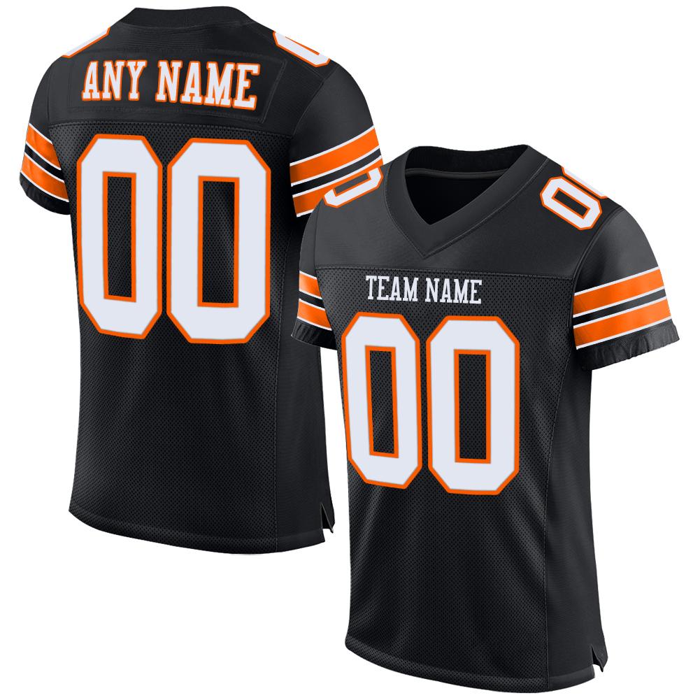 Custom Black White-Orange Classic Style Mesh Authentic Football Jersey