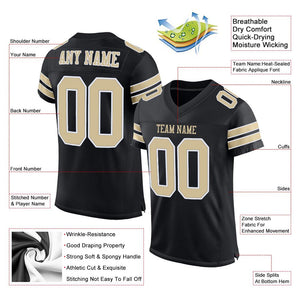 Custom Black Vegas Gold-White Classic Style Mesh Authentic Football Jersey