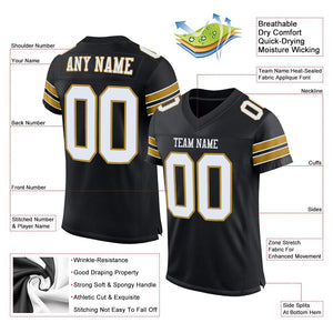 Custom Black White-Old Gold Classic Style Mesh Authentic Football Jersey