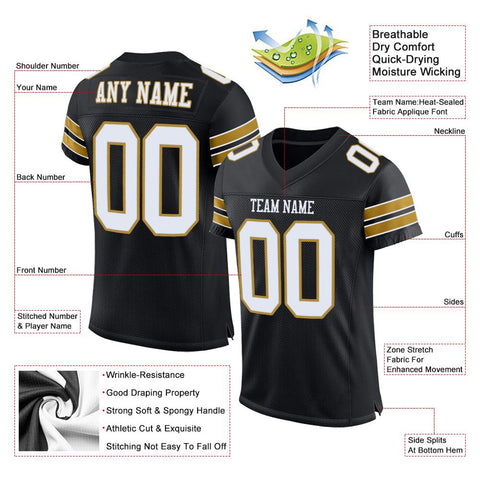 Custom Black White-Old Gold Classic Style Mesh Authentic Football Jersey