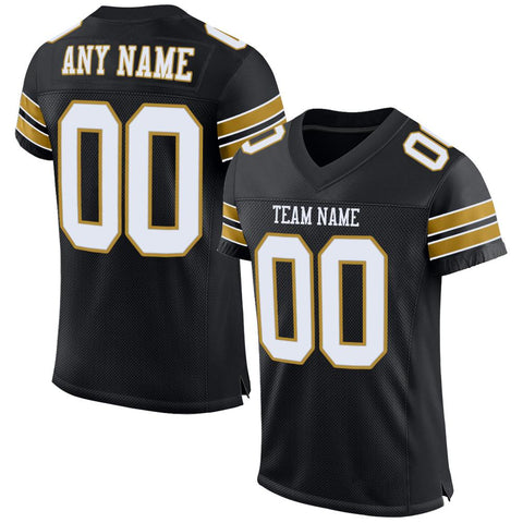 Custom Black White-Old Gold Classic Style Mesh Authentic Football Jersey