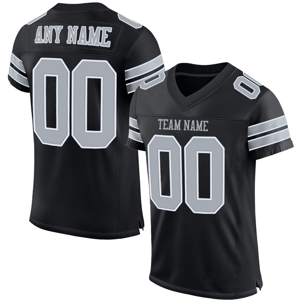 Custom Black Silver-White Classic Style Mesh Authentic Football Jersey