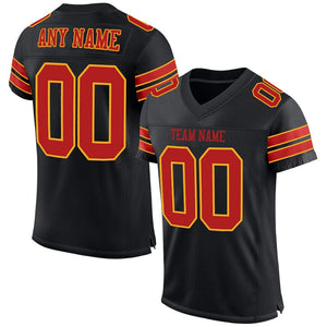 Custom Black Scarlet-Gold Classic Style Mesh Authentic Football Jersey