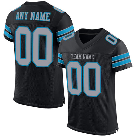 Custom Black Light Gray-Panther Blue Classic Style Mesh Authentic Football Jersey