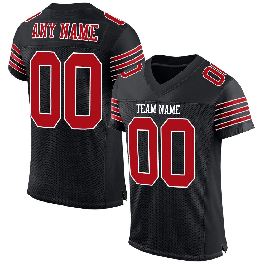 Custom Black Red-White Classic Style Mesh Authentic Football Jersey