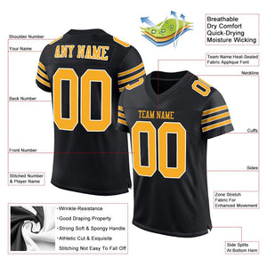 Custom Black Gold-White Classic Style Mesh Authentic Football Jersey