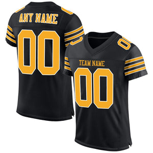 Custom Black Gold-White Classic Style Mesh Authentic Football Jersey