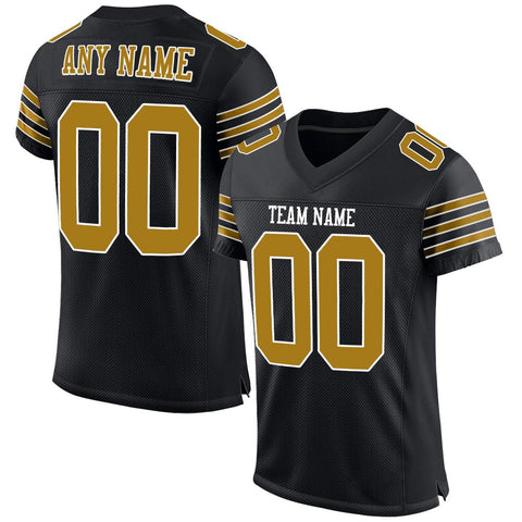 Custom Black Old Gold-White Classic Style Mesh Authentic Football Jersey