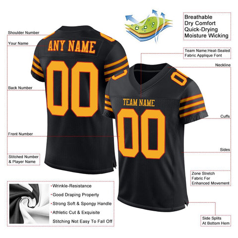 Custom Black Gold-Scarlet Classic Style Mesh Authentic Football Jersey