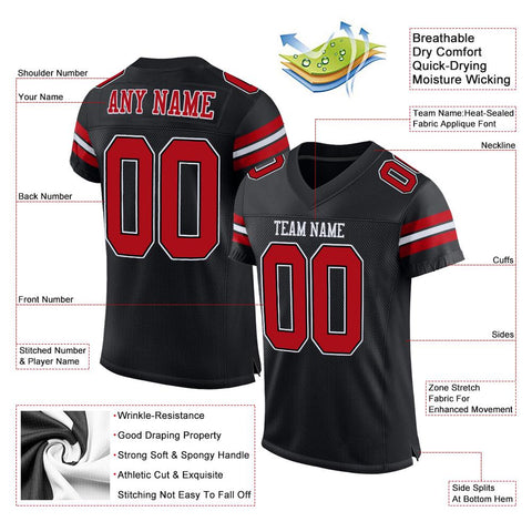 Custom Black Red-White Classic Style Mesh Authentic Football Jersey