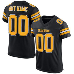 Custom Black Gold-White Classic Style Mesh Authentic Football Jersey