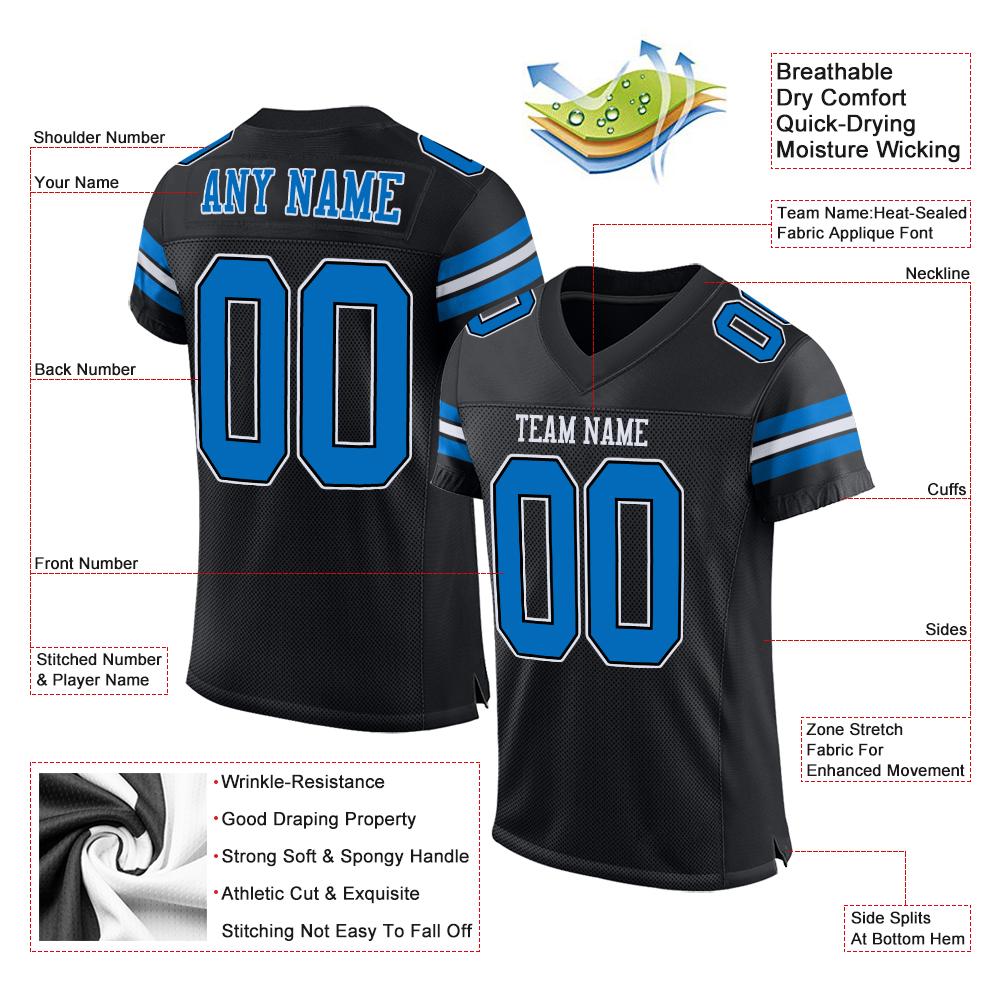 Custom Black Panther Blue-White Classic Style Mesh Authentic Football Jersey