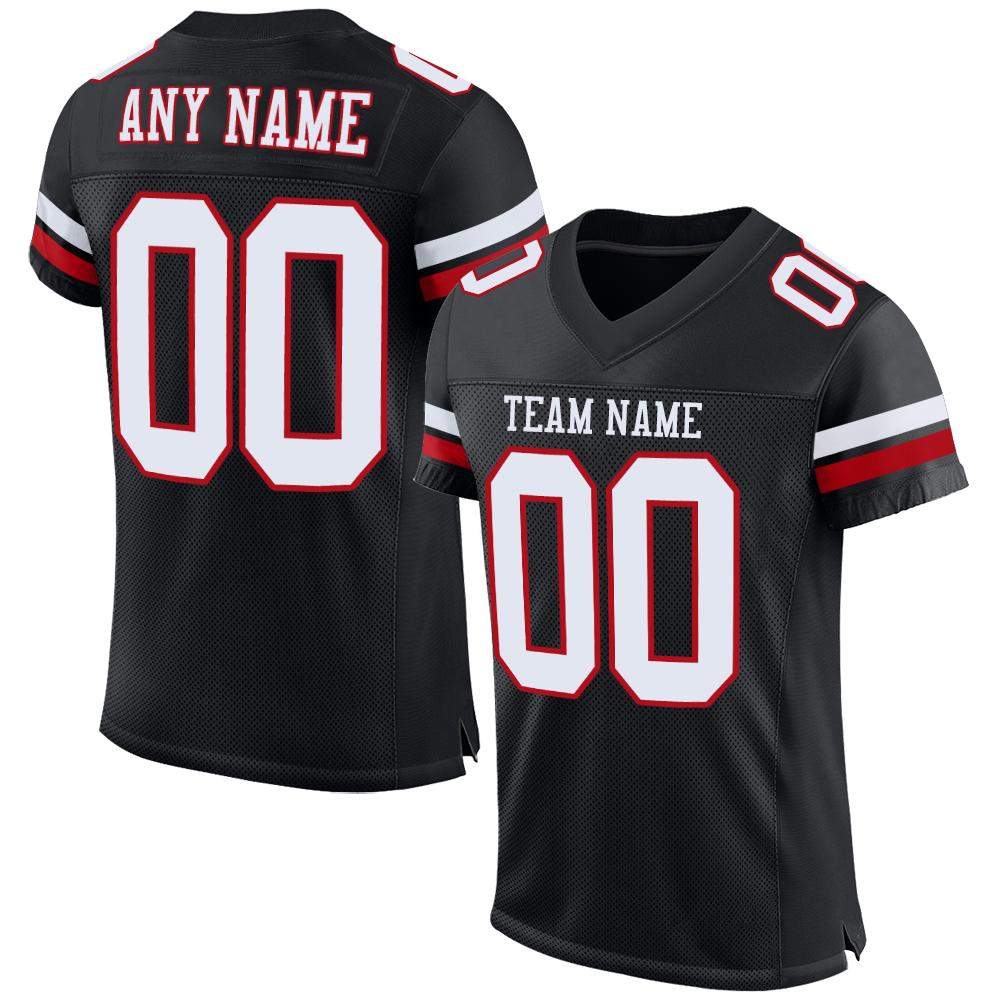 Custom Black White-Red Classic Style Mesh Authentic Football Jersey