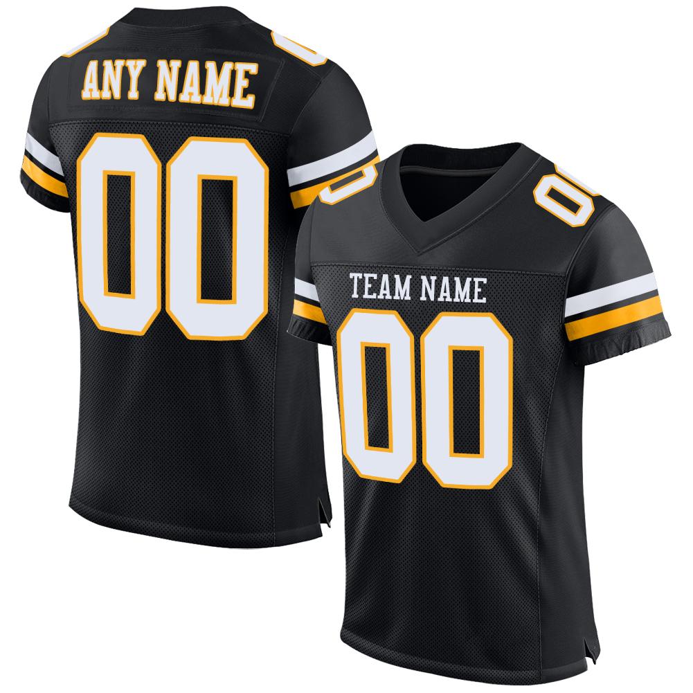 Custom Black White-Gold Classic Style Mesh Authentic Football Jersey