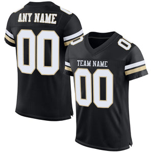 Custom Black White-Vegas Gold Classic Style Mesh Authentic Football Jersey