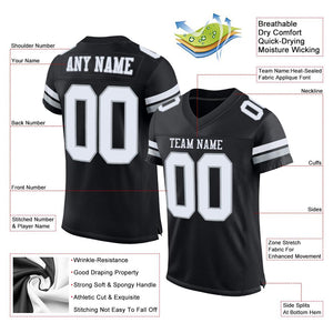 Custom Black White-Silver Classic Style Mesh Authentic Football Jersey