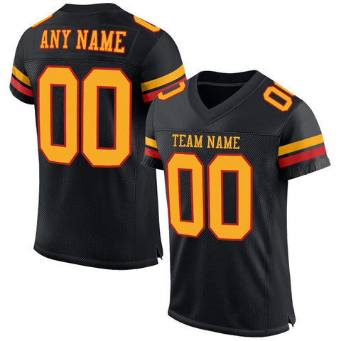 Custom Black Gold-Scarlet Classic Style Mesh Authentic Football Jersey