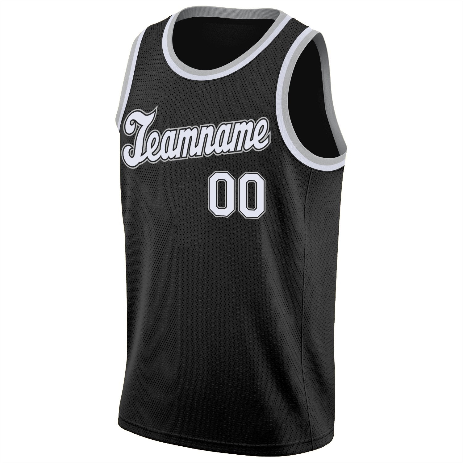 Maillot de basket-ball respirant, haut classique noir blanc-gris personnalisé