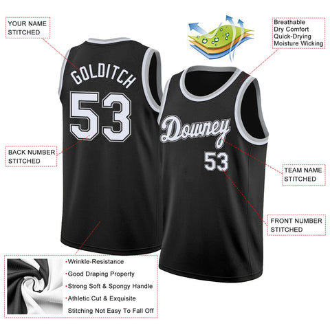 Custom Black White-Gray Classic Tops Breathable Basketball Jersey