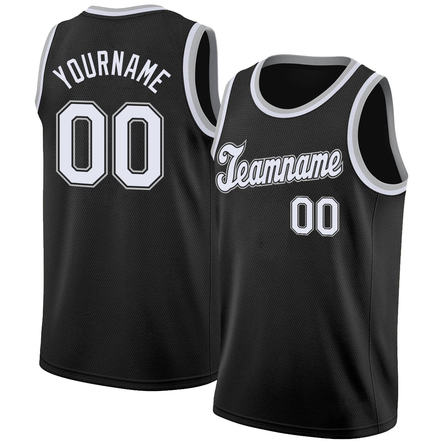 Maillot de basket-ball respirant, haut classique noir blanc-gris personnalisé