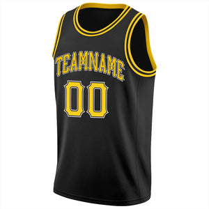 Custom Black Yellow-White Classic Tops Breathable Basketball Jersey