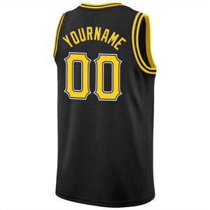 Custom Black Yellow-White Classic Tops Breathable Basketball Jersey